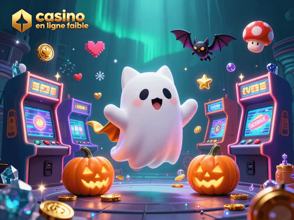 Visualisez un casino en ligne fiable avec un chat fantôme ludique et des éléments de jeu captivants.
