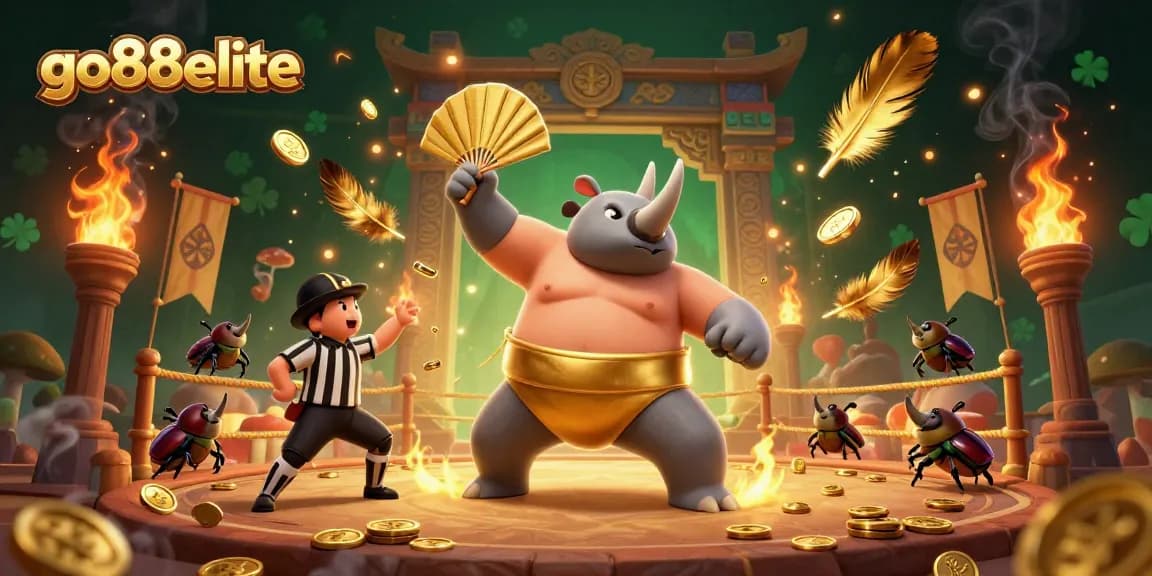 Engage with go88elite's thrilling atmosphere as a powerful sumo beetle champion sends gold coins flying.