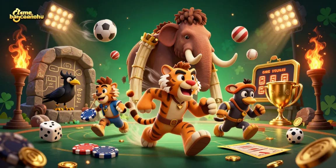 Experience gamebancanohu in a vibrant prehistoric casino scene with engaging elements and characters.