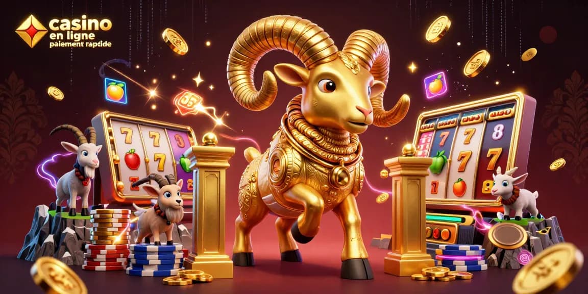 Faites l'expérience de paiements rapides dans le casino en ligne avec cette illustration captivante mettant en scène un bélier doré.