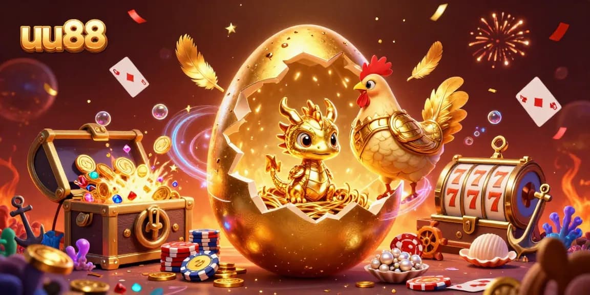Spin to win at uu88 with a golden dragon emerging from a nest of poker chips!