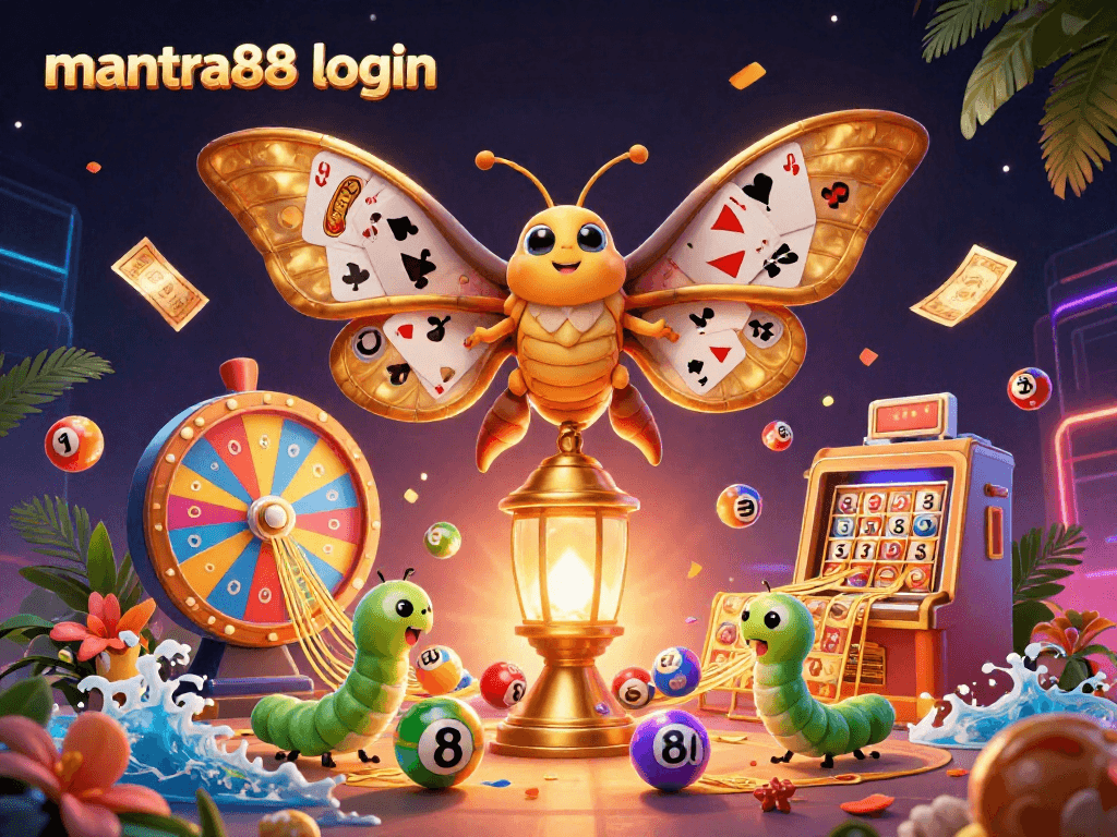 Enjoy immersive gaming with mantra88 login, featuring vibrant casino elements in a dynamic 3D scene.