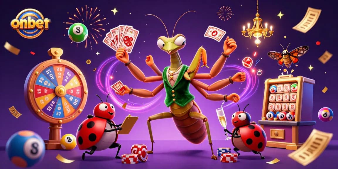 Experience the excitement of onbet with vibrant lottery elements and a 3D casino scene.