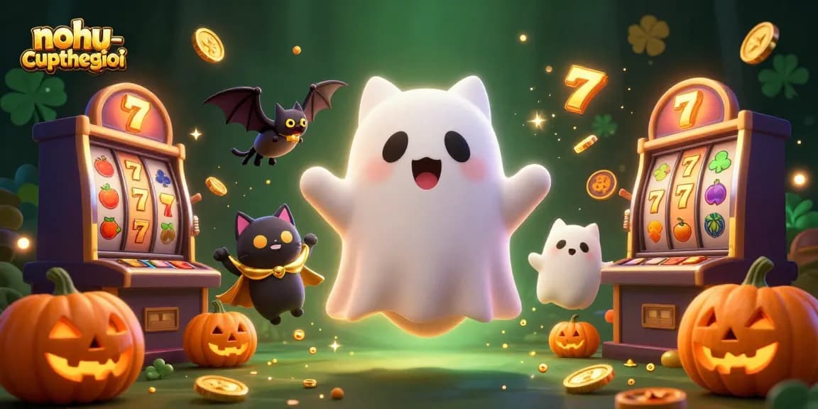 Engage with the vibrant world of nohu-cupthegioi, featuring a haunted casino scene with lively characters and slot elements.