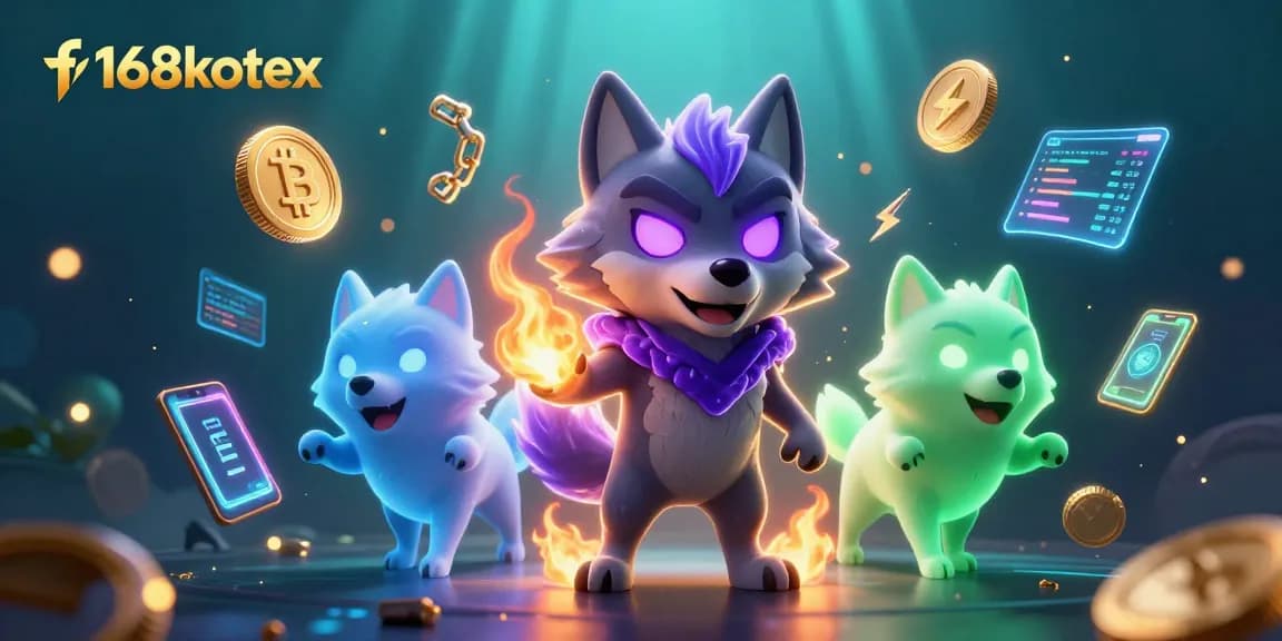 Engage with f168kotex's vibrant 3D wolves and crypto gambling elements in a dynamic casino scene.