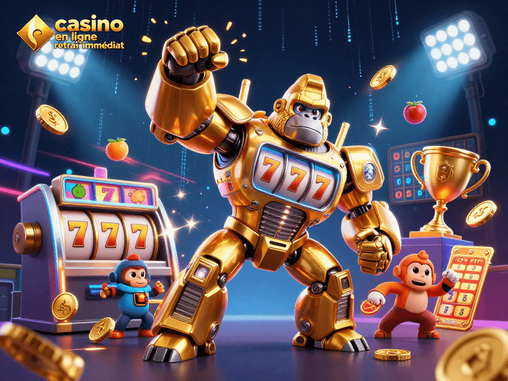 Casino en ligne retrait immédiat avec un gorille transformé et des machines à sous en action