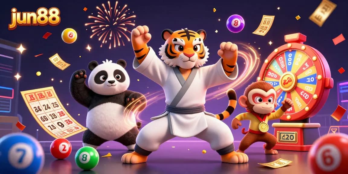 Engage with jun88's thrilling gaming experience featuring dynamic characters and vibrant lottery scenes.