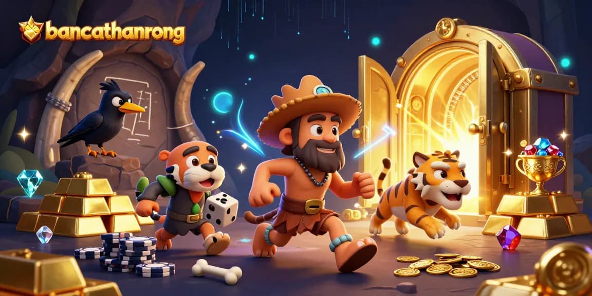 bancathanrong showcases a 3D prehistoric casino with characters and treasure in an engaging scene