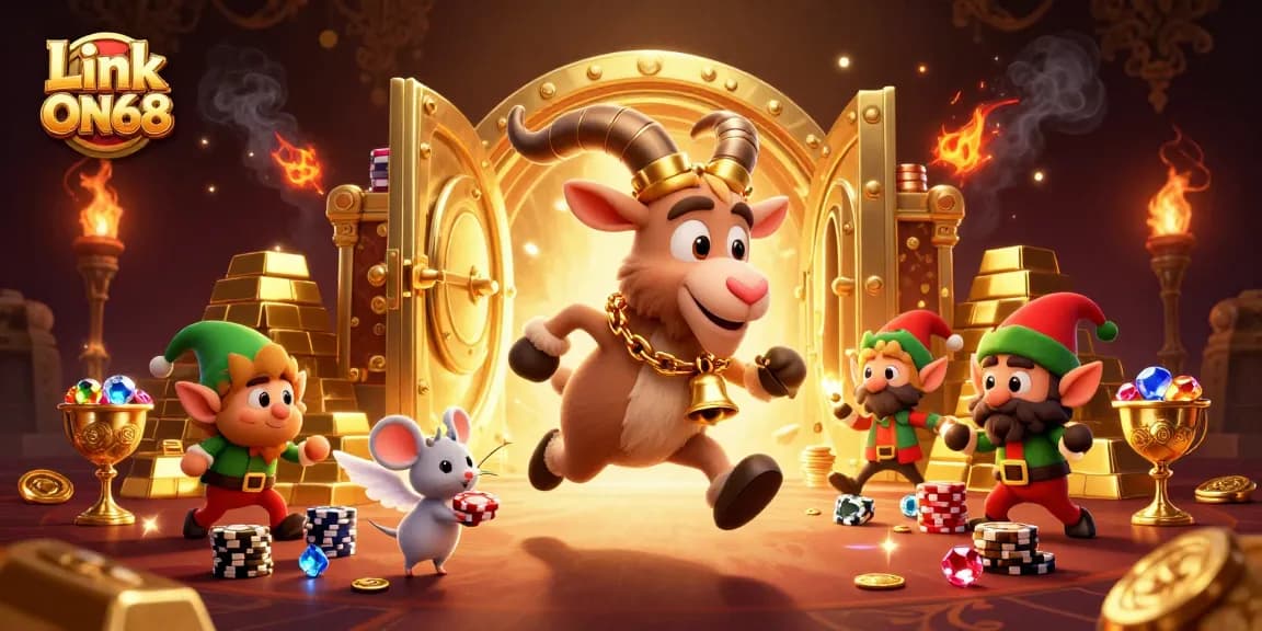 Experience thrilling gameplay at Link ON68 with 3D cartoon characters in a festive casino scene.