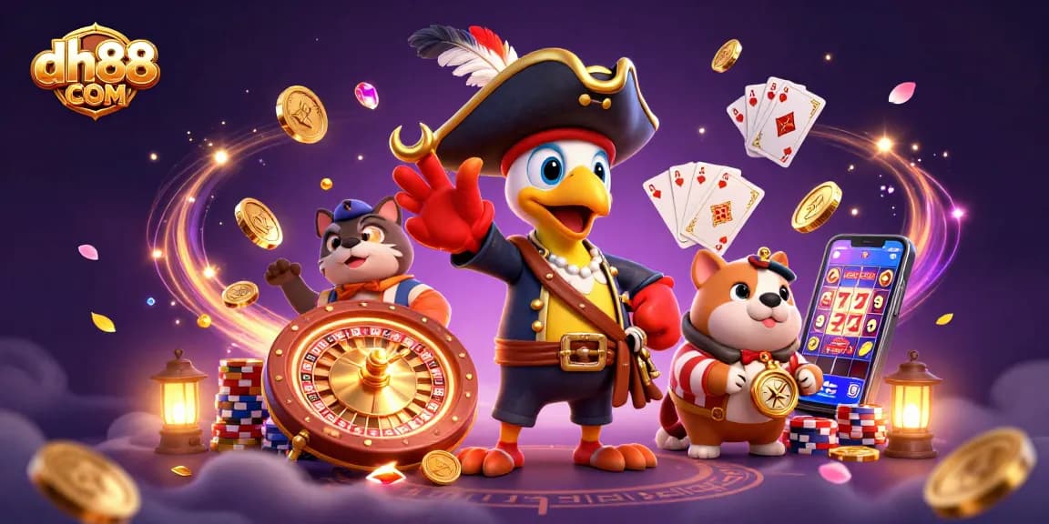 Experience thrilling gaming adventures at dh88 COM with vibrant illustrations of casino fun.