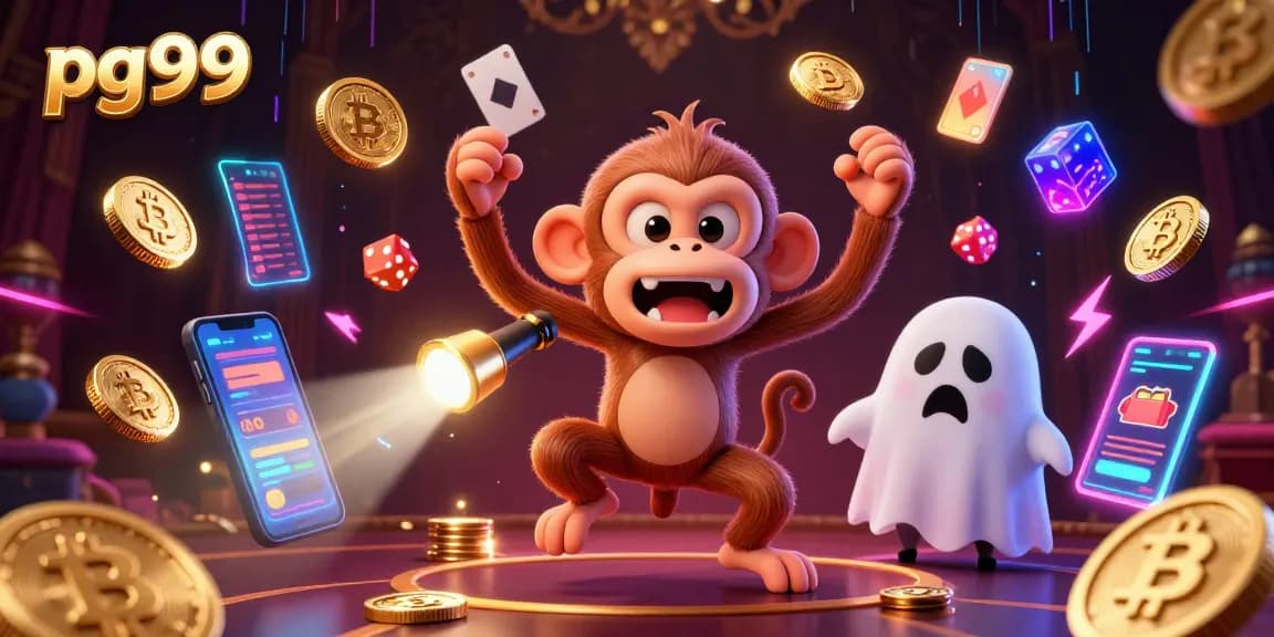 Engage with pg99's thrilling haunted casino experience, where a poltergeist monkey and ghost-hunter puppy hunt treasures.