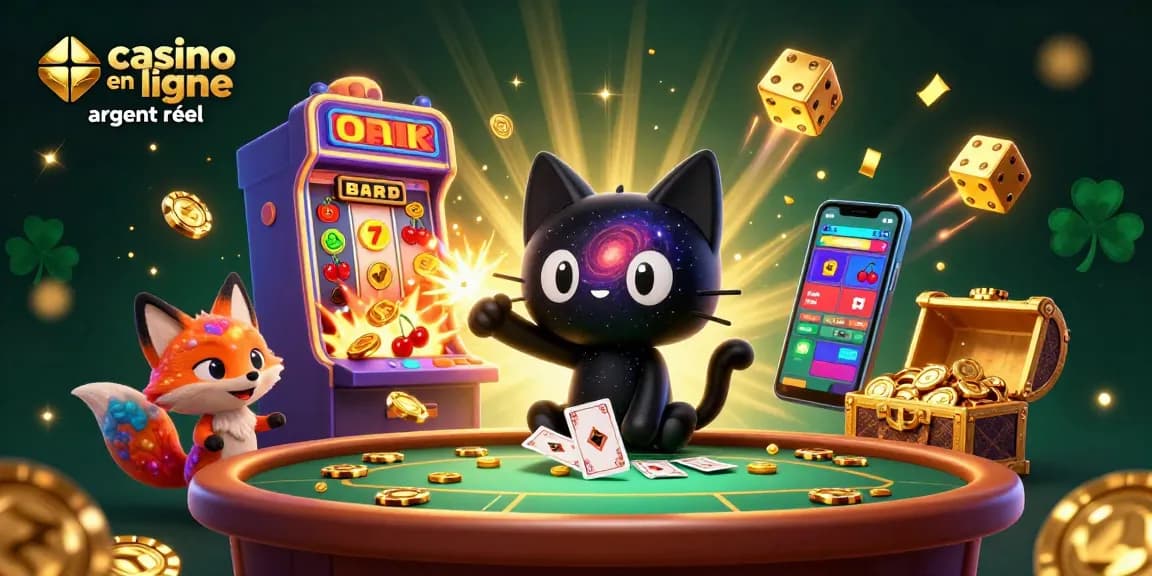 Profitez d'une expérience exceptionnelle de casino en ligne argent réel avec des personnages animés au centre d'une scène captivante.