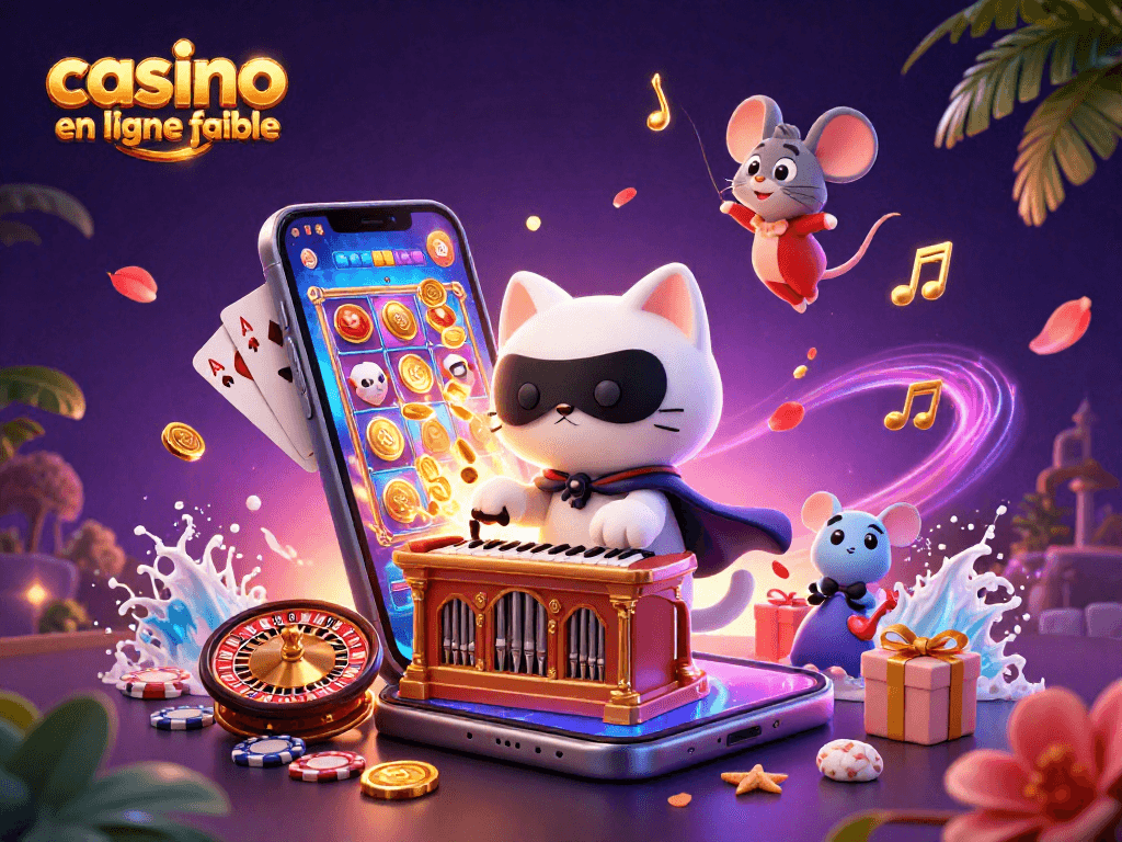 Célébrez l'excitation du casino en ligne fiable avec des personnages animés au milieu de jeux, pièces d'or et décorations fantaisistes.