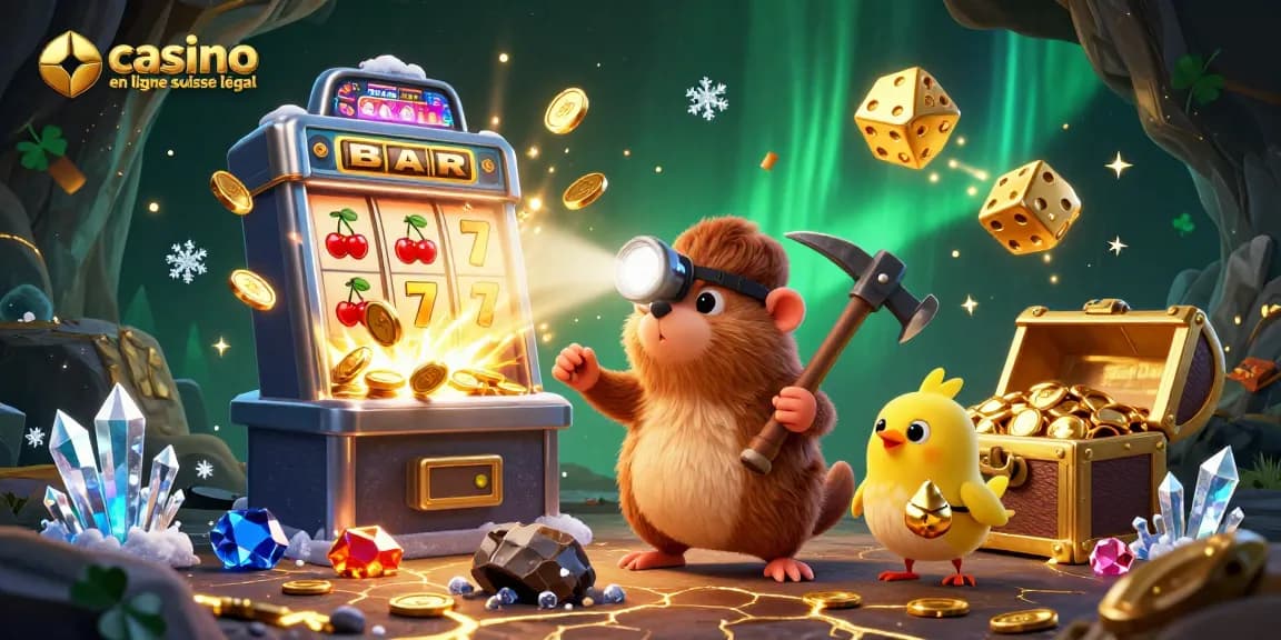 Gagnez gros avec un casino en ligne suisse légal illustré par une taupe chercheuse d'or.