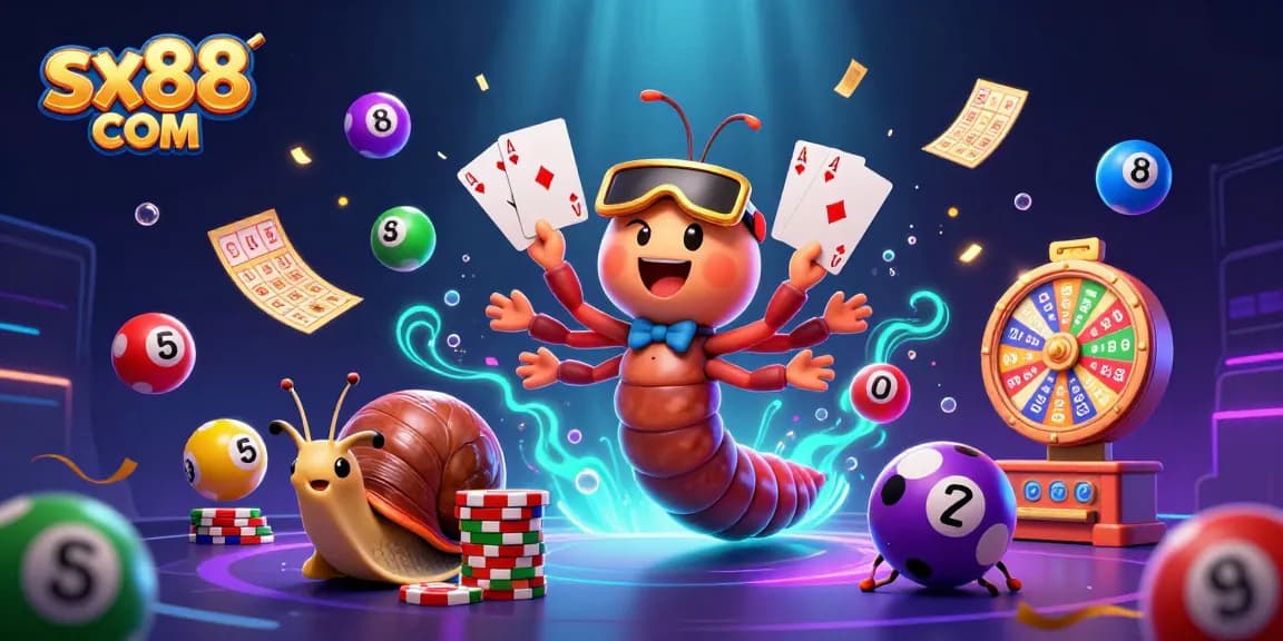 Experience the vibrant world of sx88 COM with dynamic lottery elements and 3D characters in an engaging casino scene.