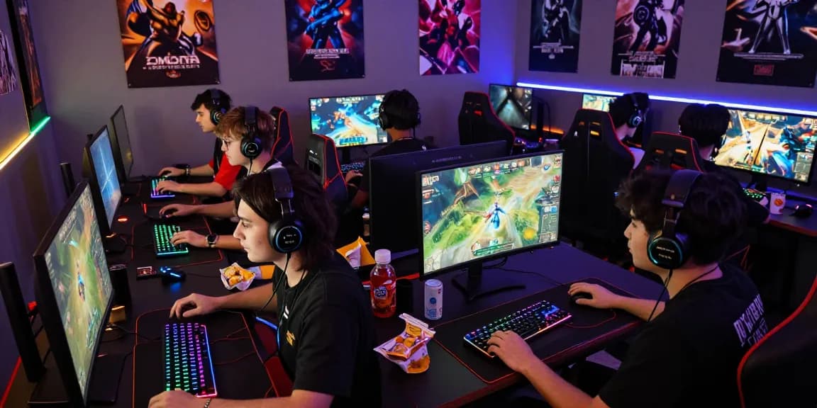 Menampilkan gamers menggunakan https://www.acdctees.com dalam suasana kompetitif, fokus pada permainan tanpa lag.