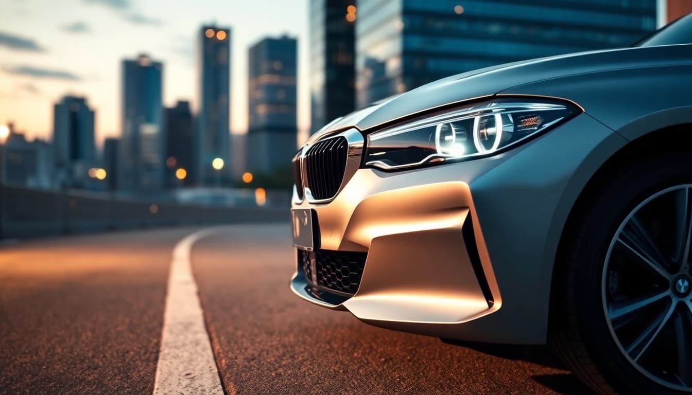 Admiring a Luxury BMW car on a city street, showcasing its stunning design and elegance.