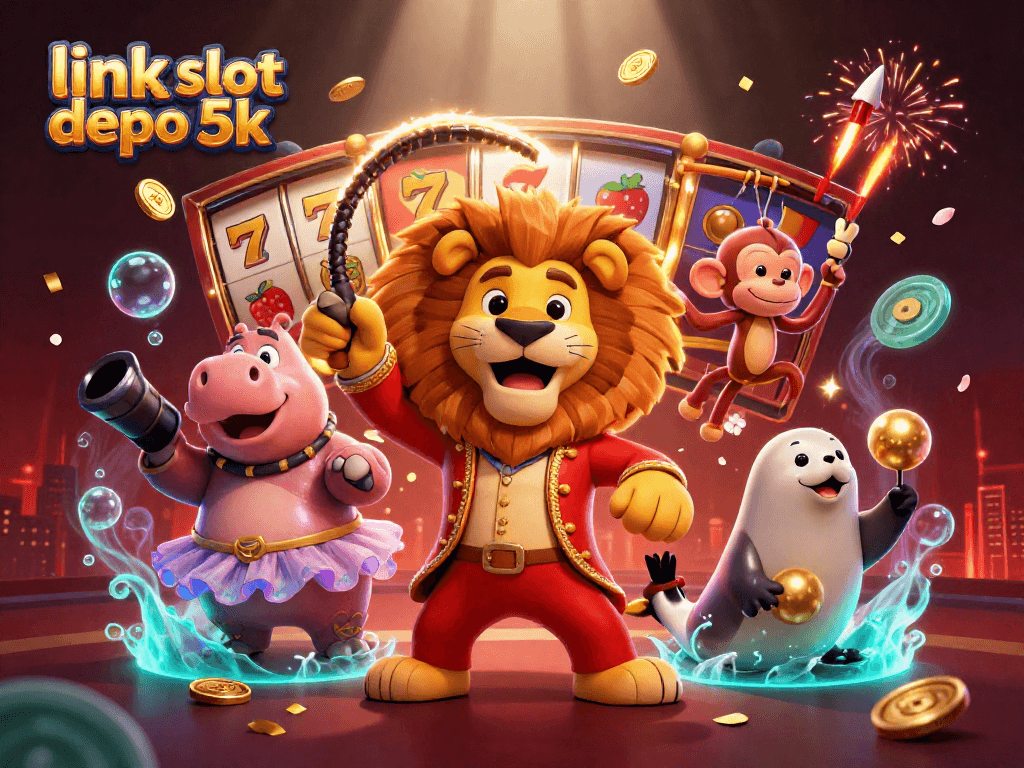 Engage with link slot depo 5k for thrilling gameplay and exciting jackpots in this vibrant 3D casino scene.