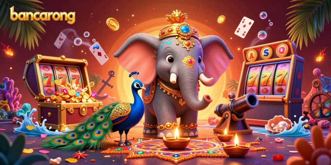 Bancarong showcases immersive gameplay with lively characters in a vibrant casino-themed scene, filled with treasure and slot elements.