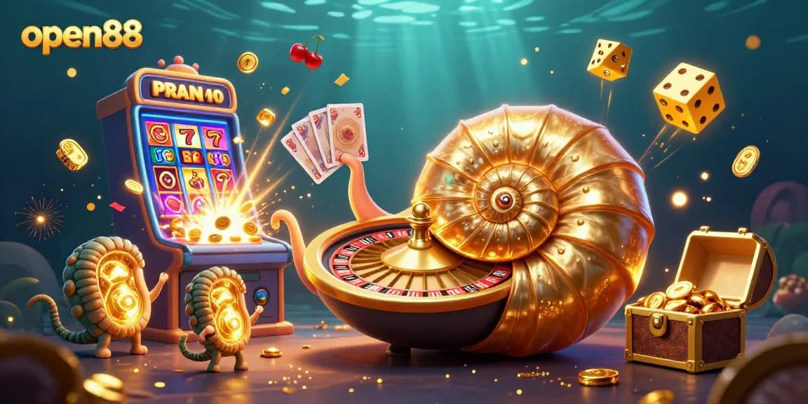 Experience the thrilling excitement at open88 with a vibrant 3D illustration showcasing gambling elements.