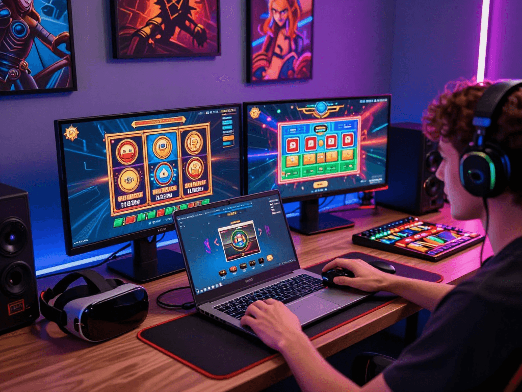 Exciting crypto casino gaming setup featuring colorful graphics and immersive atmosphere.