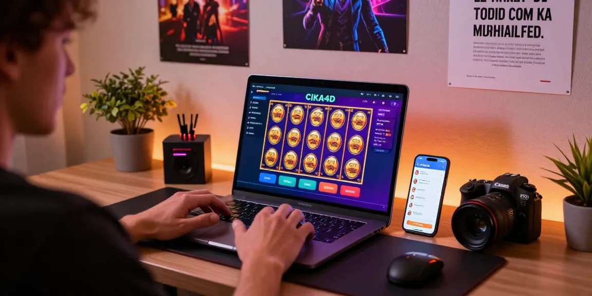 Engaging scene of a user exploring CIKA4D digital gaming platform on a laptop.