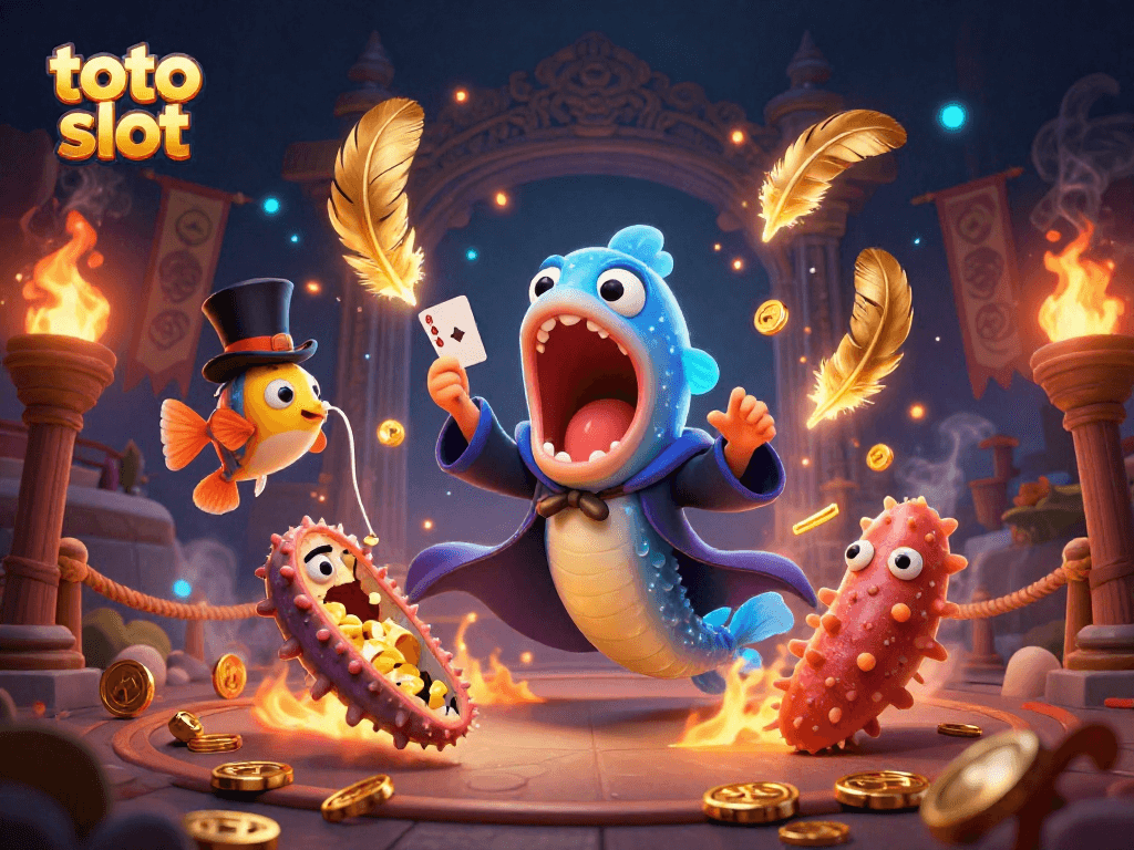 Gulper eel dan ikan pancing angler memeriahkan permainan toto slot dengan kartu ajaib dan efek kilau.