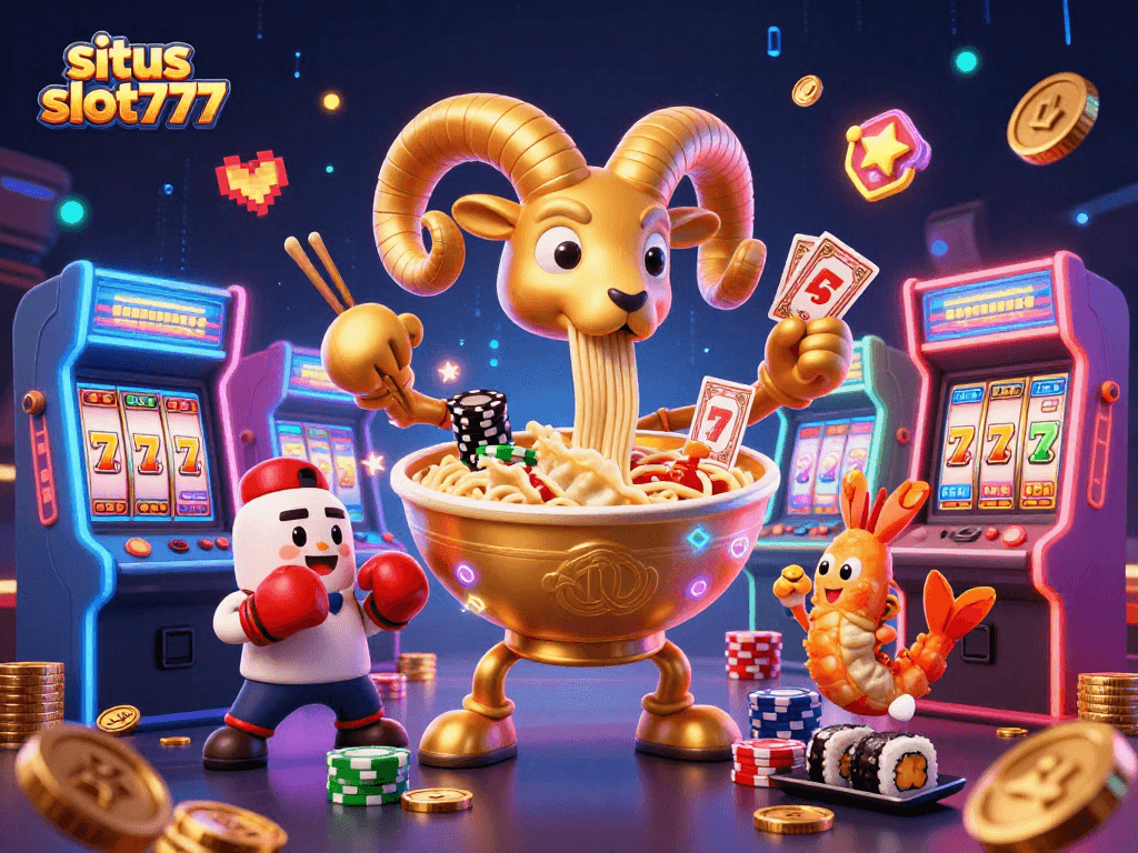 Experience excitement at situs slot777 with vibrant 3D characters interacting in a lively casino setting.