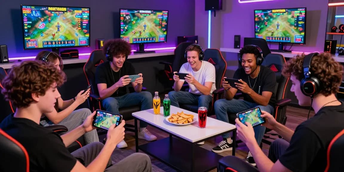 Players engaging with the MANTRA88 login interface in a vibrant gaming lounge, showcasing competitive online gaming.