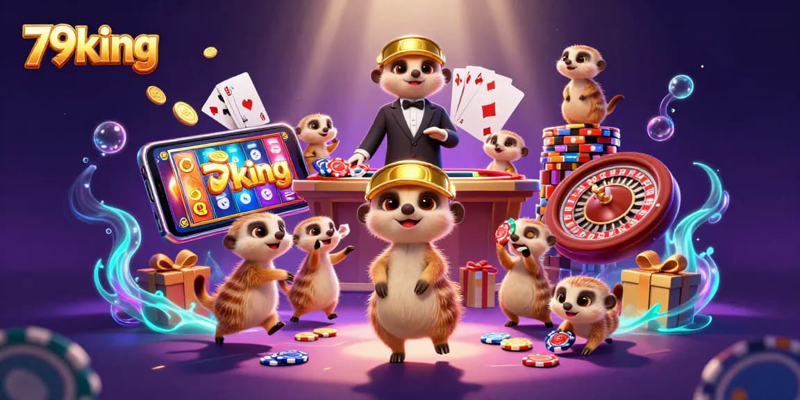 Experience 79king's thrilling casino escape with meerkats orchestrating vibrant gaming action.