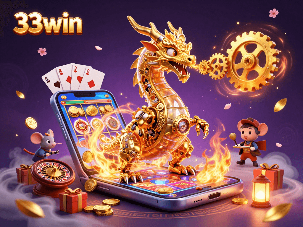 Experience thrilling wins with 33win in a dynamic casino setting filled with vibrant colors and engaging elements.