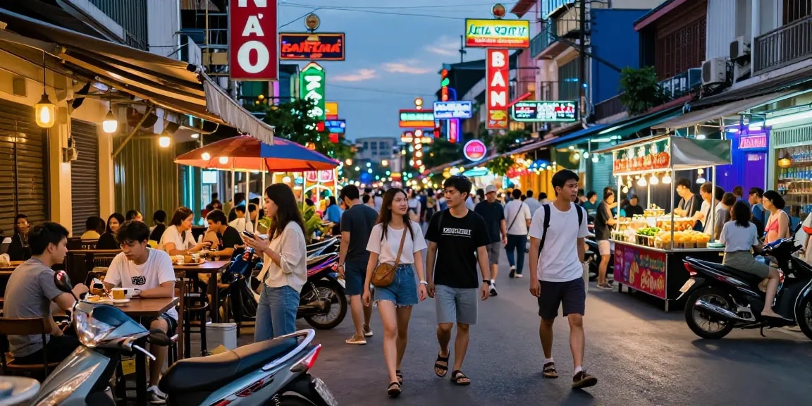 Khung cảnh gái gọi tại phố đêm sôi động với ánh đèn và sự náo nhiệt ở Việt Nam