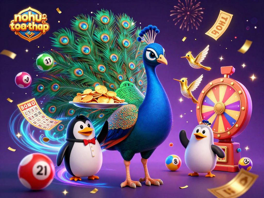 Experience excitement with nohu-toa-thap in a vibrant 3D casino scene, featuring dynamic lottery elements.