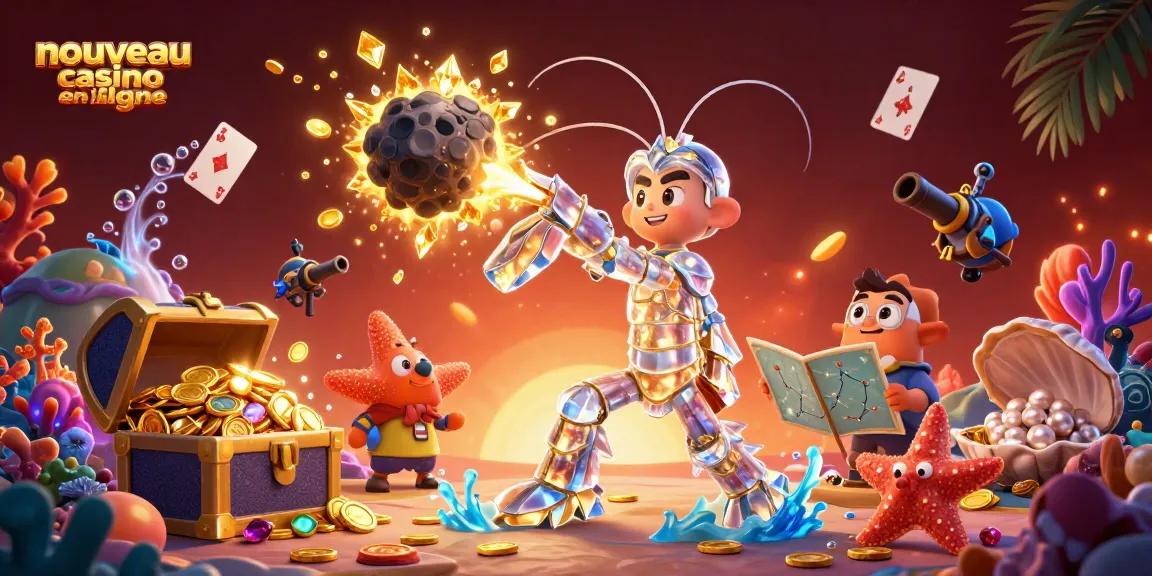 Le nouveau casino en ligne évoqué par un samouraï mantis en armure fractale brisant un astéroïde rempli de gemmes.