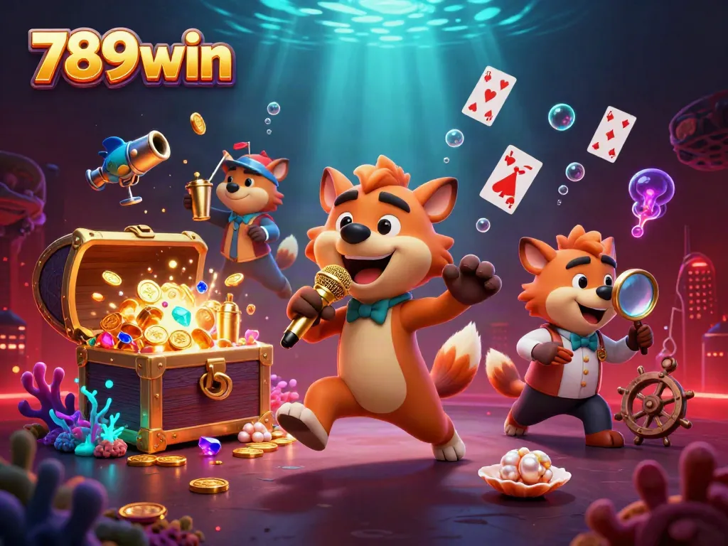 Experience the vibrant comedy casino scene with 789win featuring hyenas engaging in playful activities amidst sparkling treasures.