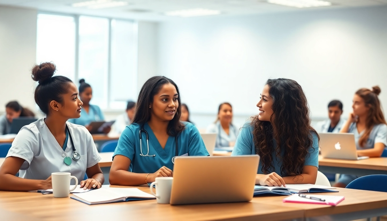 Nursing students collaborating in the Houston Trusted Nclex review center, vibrant learning atmosphere.