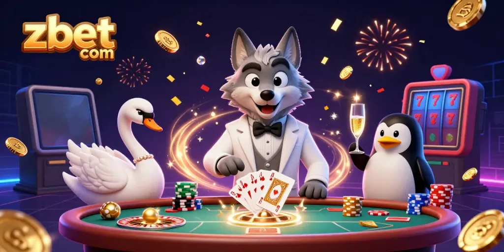 Enjoy the excitement of zbet com with a lively casino scene featuring anthropomorphic characters and thrilling games.