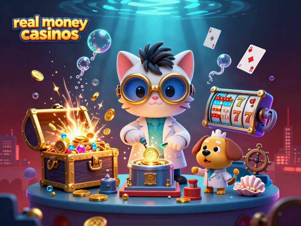 Experience fun with real money casinos through an atomic cat scientist and dog assistant creating gold!