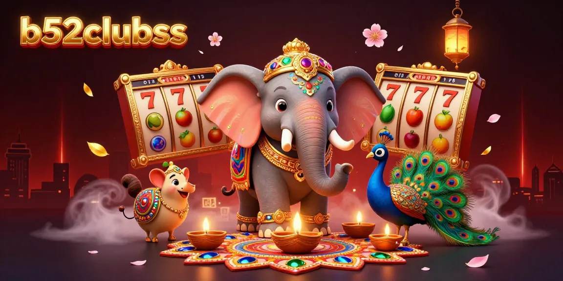 b52clubss showcases vibrant slot game elements with a festive Diwali-themed setting