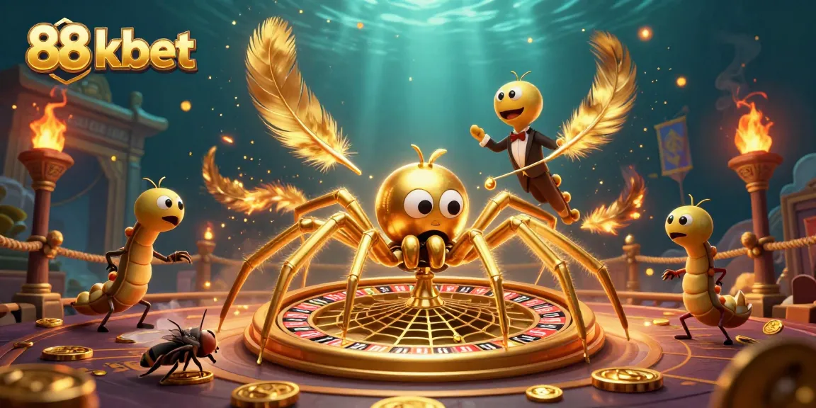 Engage in thrilling bets at 88 kbet with a captivating illustration of a golden spider spinning a roulette web.