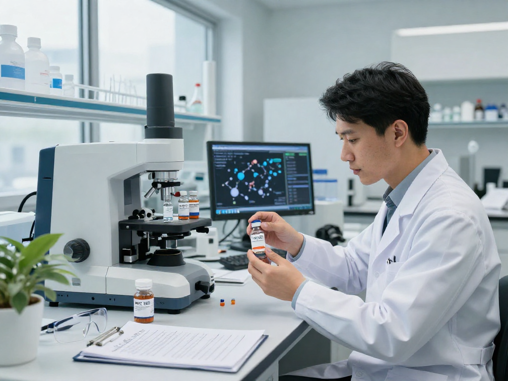 BPC 157 TB 500 Blend being analyzed in a modern laboratory, showcasing scientific innovation.