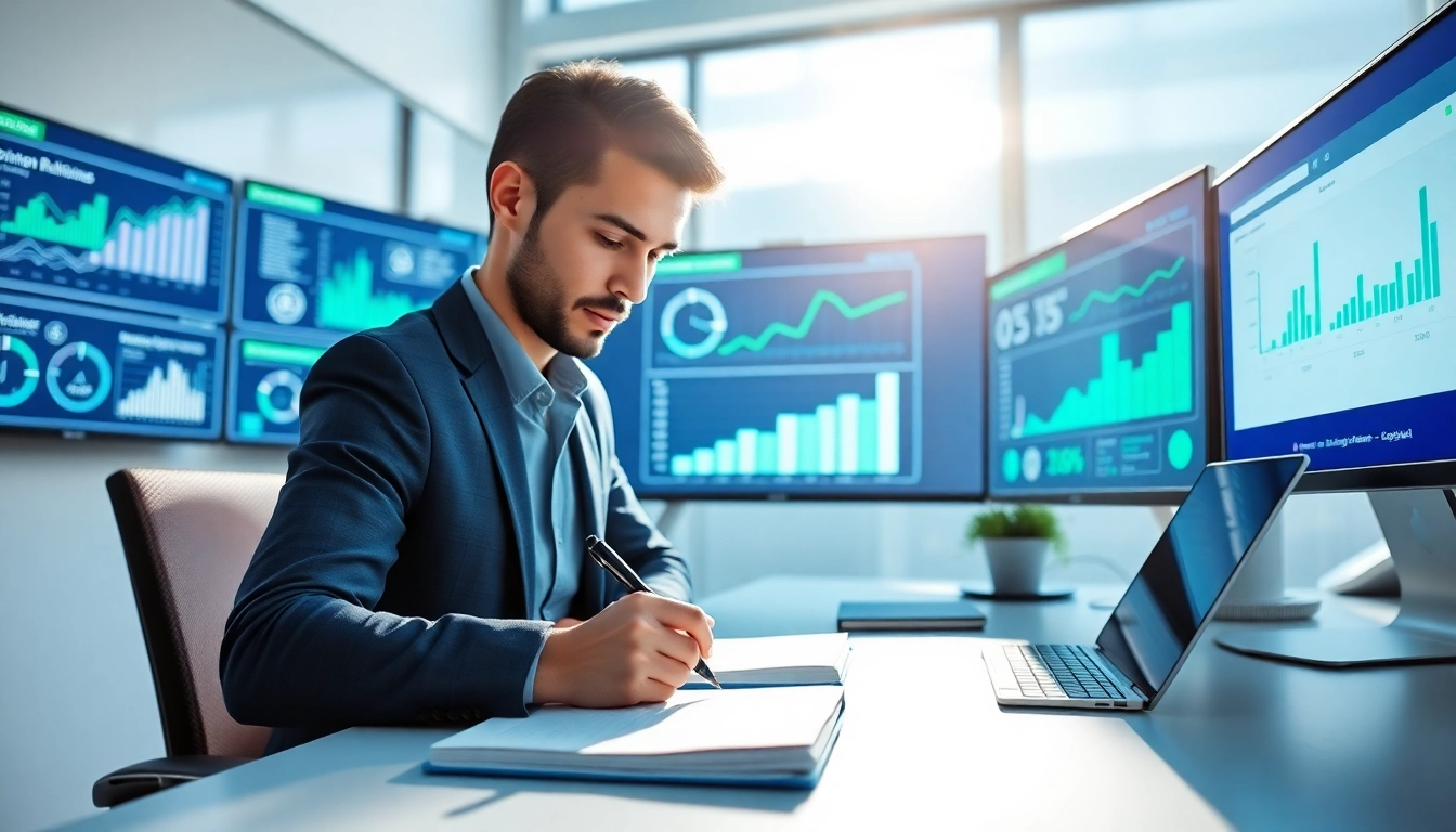 Motivated person using tools to Achieve Your Goals With AI in a modern workspace, showcasing goal-setting visuals.