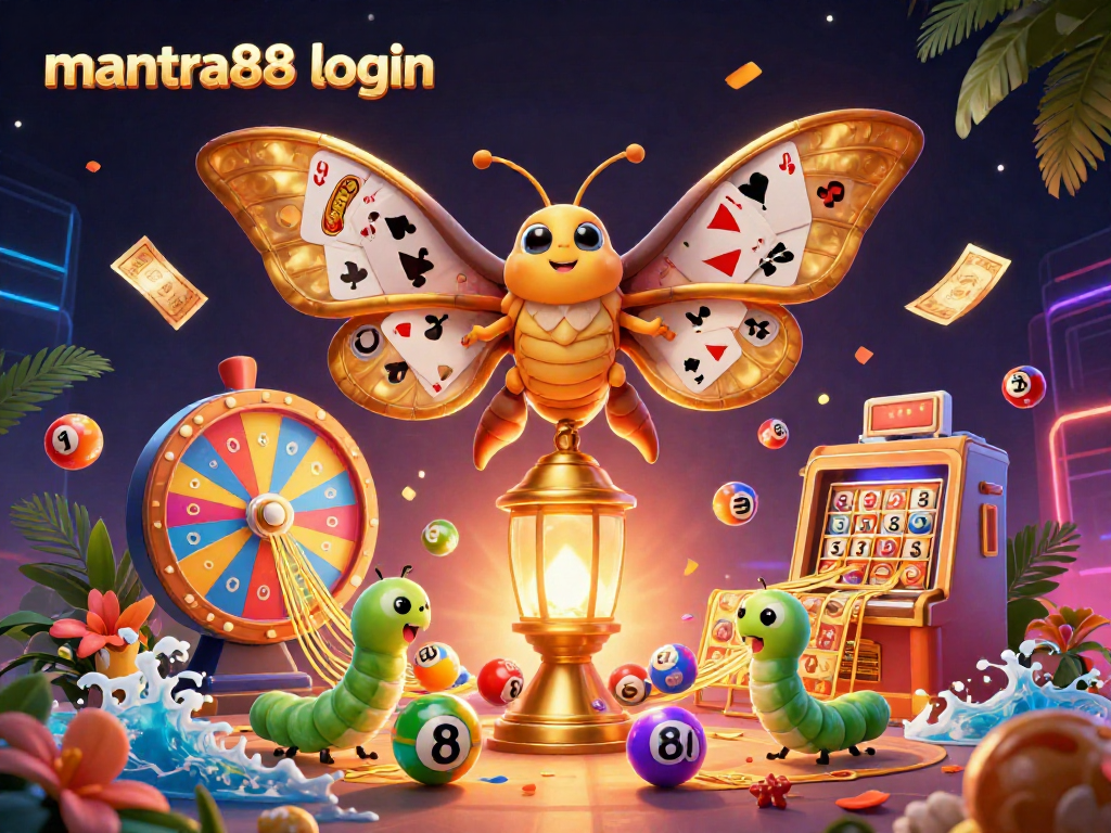 Enjoy immersive gaming with mantra88 login, featuring vibrant casino elements in a dynamic 3D scene.
