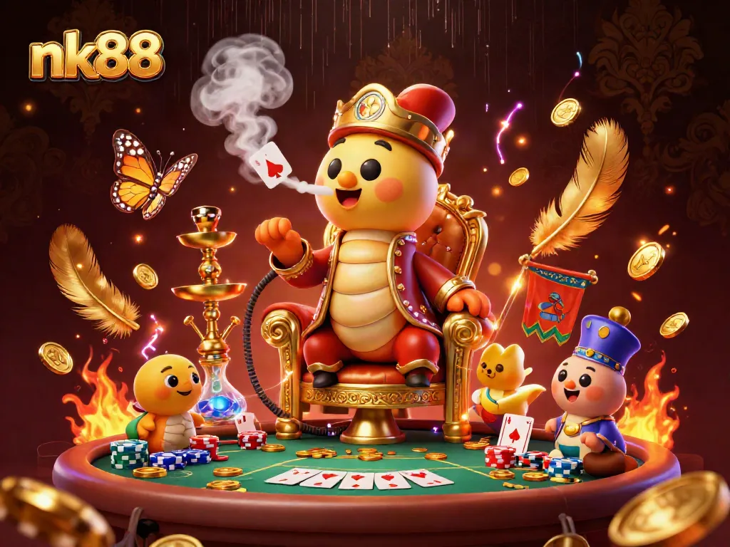 Experience thrilling poker action with nk88's vibrant 3D illustration showcasing a dynamic casino scene.
