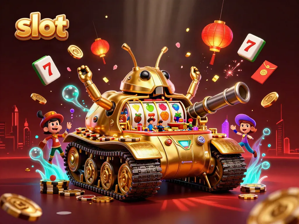 Menggandakan pengalaman bermain slot dengan tank serba emas dan kasino mini di dalamnya.