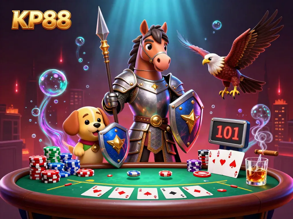 Engage in gameplay excitement with KP88's vibrant poker scene featuring medieval characters.