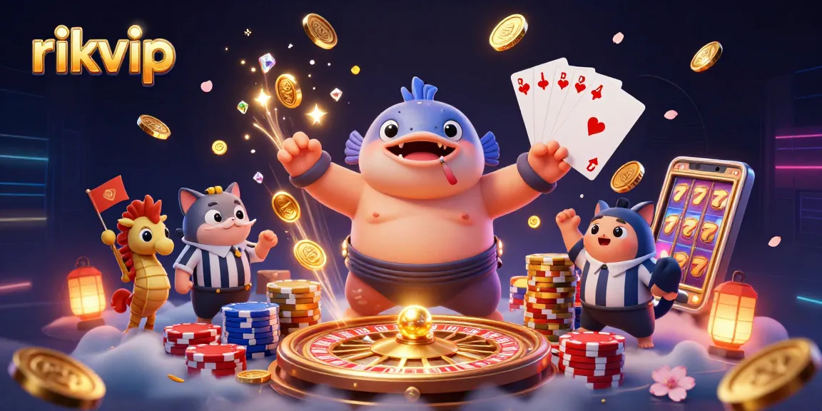Experience thrilling moments at rikvip with a vibrant 3D illustration of exciting gambling elements.