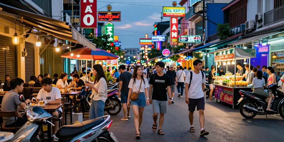 Khung cảnh gái gọi tại phố đêm sôi động với ánh đèn và sự náo nhiệt ở Việt Nam