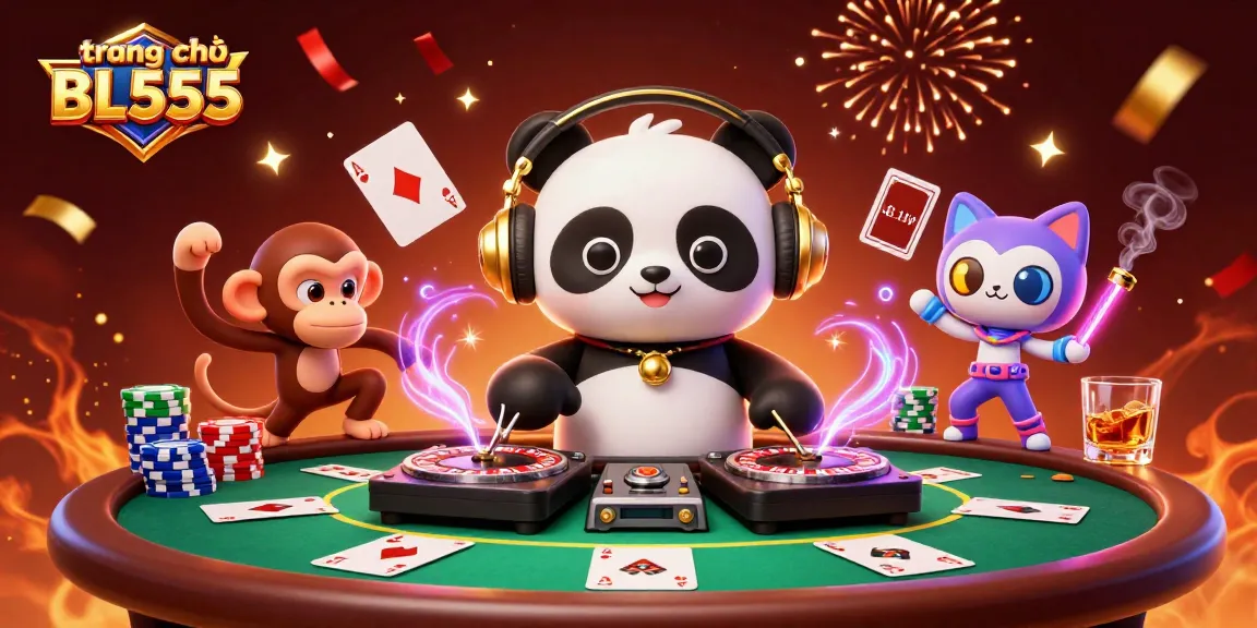 Experience excitement at trang chủ BL555 with a vibrant 3D casino scene of dynamic characters and gambling elements.