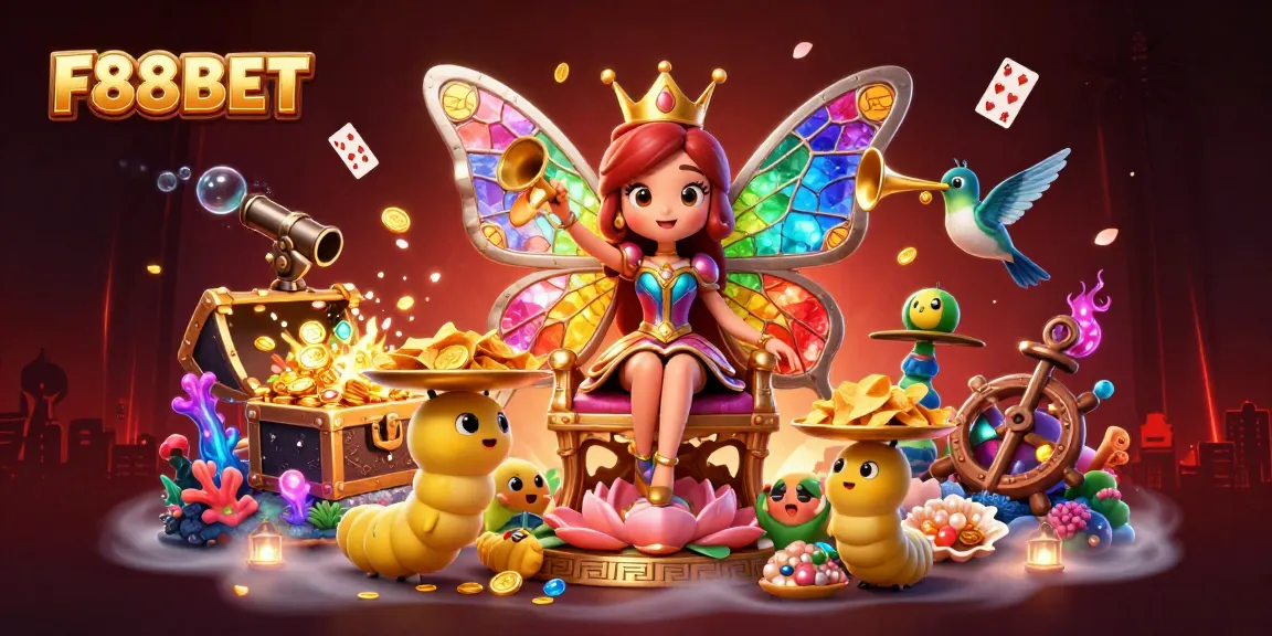 Join the fun with F88BET in this vibrant 3D illustration of a magical casino world!